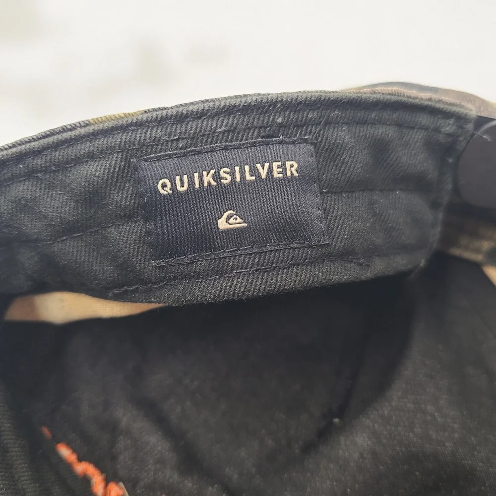 Quiksilver Hat Snapback Camo Green Brown Black Orange Logo Surf Skate Distressed